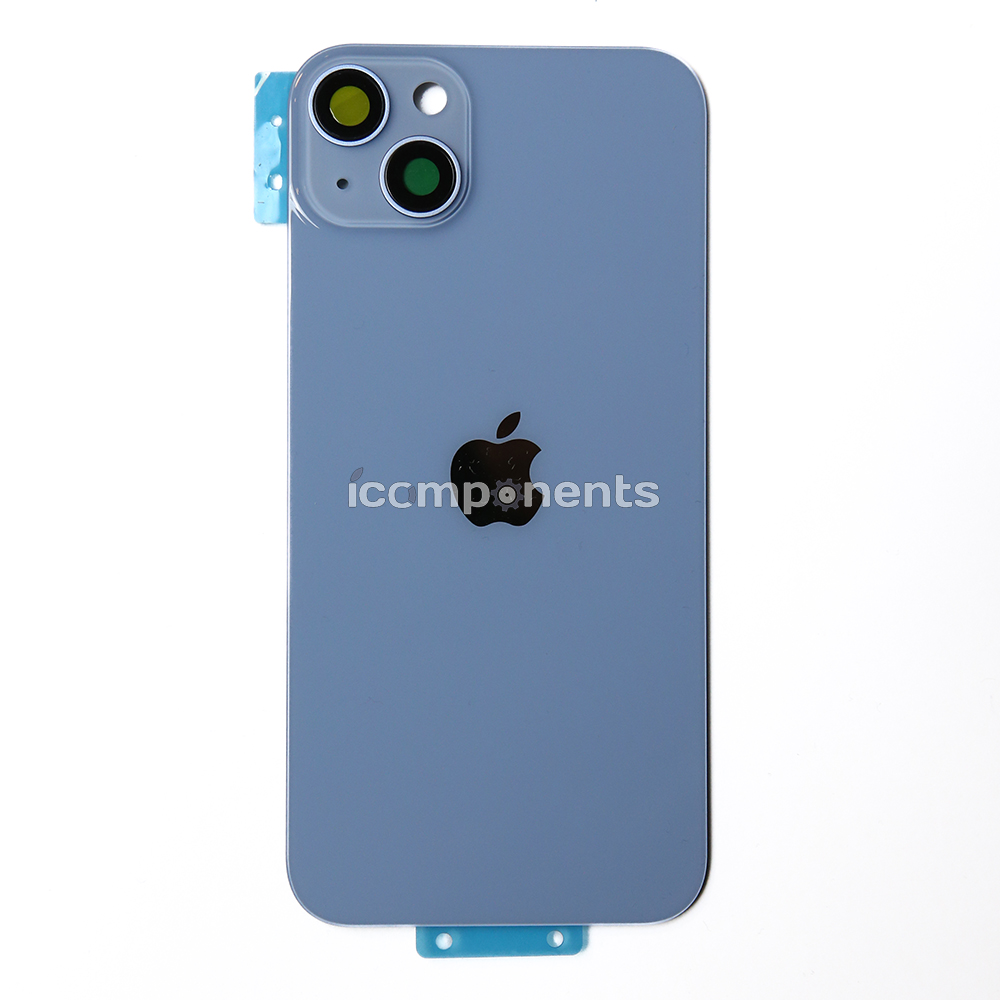 iPhone 14 Plus - Заднее стекло, голубое (в сборе с креплением)